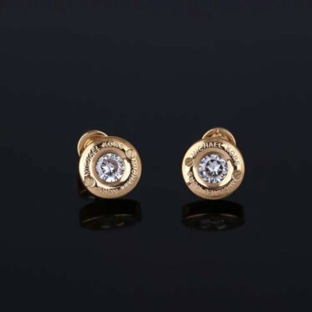 New Michael Kors Gold Crystal Pave Stud Earrings - Picture 9 of 14